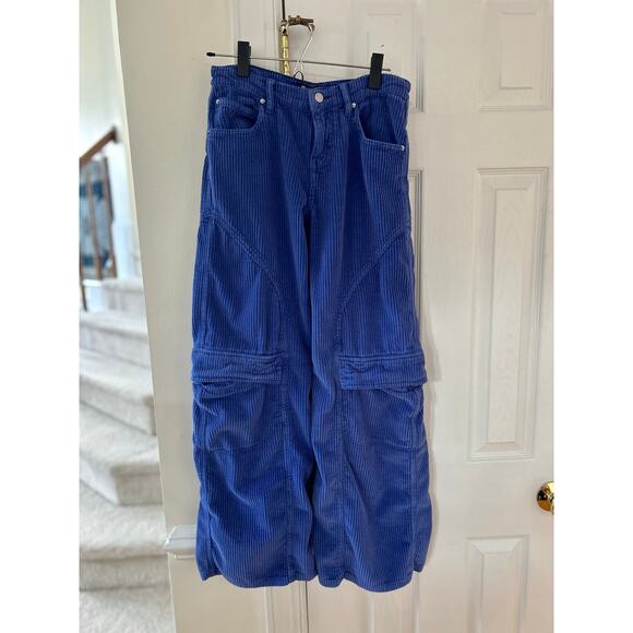 Urban Outfitters Vibrant Blue Baggy Corduroy Wide Leg Cargo Pants - Picture 1 of 5